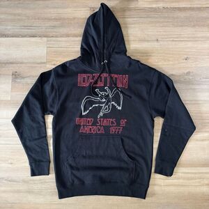 New Led Zeppelin Red Fallen Icarus Black Pullover Hoodie Size Large Classic Rock